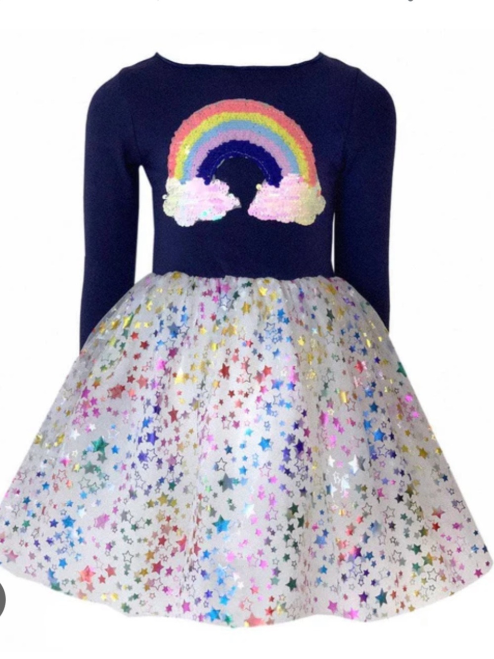 Lola + The Boys Navy Rainbow Sequin Fairydust Tutu Dress Size 8